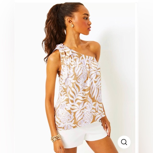 Lilly Pulitzer Tops - *NWT* Lilly Pulitzer Women’s 12 Bexler One-Shoulder Top Rattan Bon Vivants Top